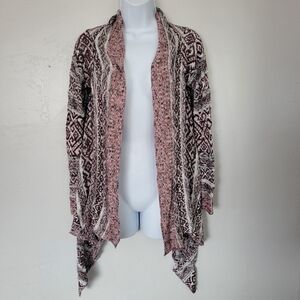 Absolutely Stitch Fix XS Burgundy White Black Knit Sweater Cardigan Draped Front